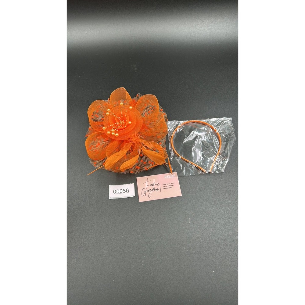 Cizoe Orange Floral Fascinator Hair Clip Feather Pearl Wedding Headpiece
